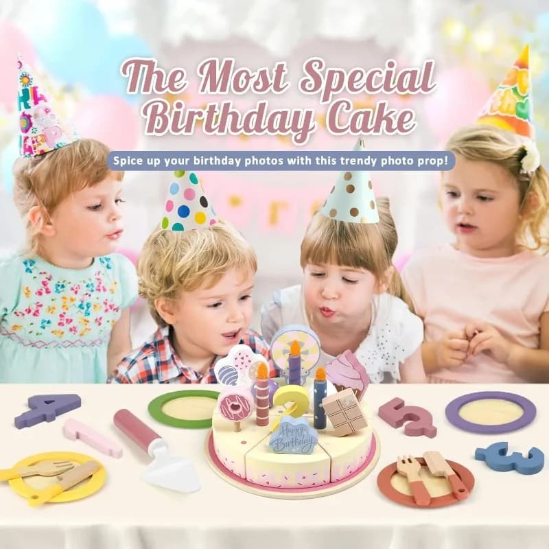Wooden Kids Kitchen Toys Simulation Birthday Cake Toy Pretend Play Cutting Food Game Children Role Play Toy Gifts for Boy Girl - 2