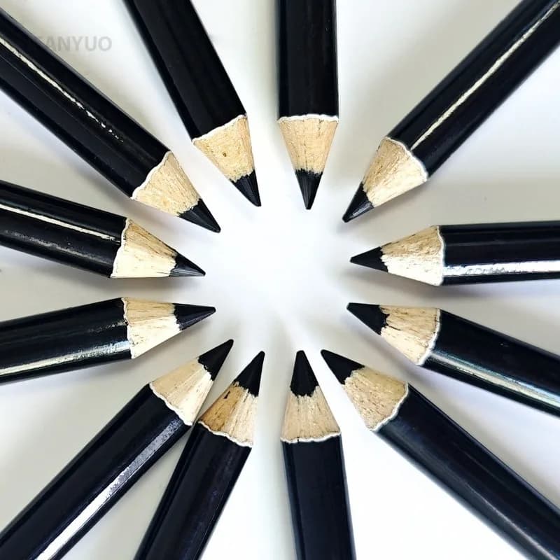 قلم تحديد العيون عالي التصبغ أسود خشبي قلم حواجب صلب إعادة تعبئة ناعم أسود مكياج تجميل يدوم طويلاً - 4