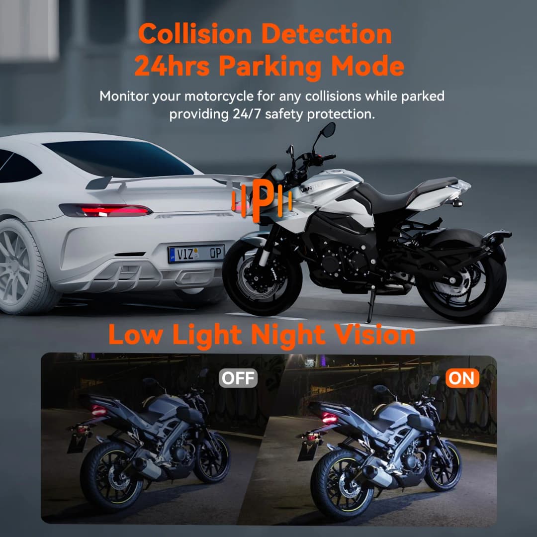 Vantrue F1 كاميرا دراجة نارية بدقة 4K، كاميرا أمامية وخلفية، GPS، مقاومة للماء، واي فاي، زاوية واسعة 160 درجة، وضع وقوف السيارات 24 ساعة، وحدة تحكم سلكية - 5