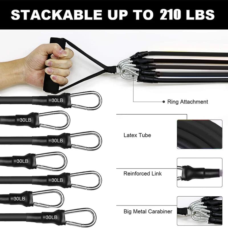 مجموعة أشرطة مقاومة 7 قطع، أشرطة تمارين محمولة، إكسسوارات صالة رياضية منزلية، موسع تمارين مطاطي مرن احترافي - 2