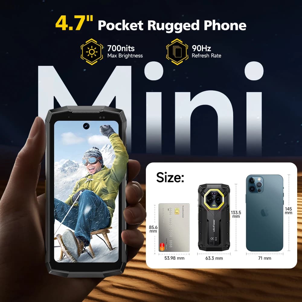 هاتف Ulefone Armor Mini 20 4G بشاشة 4.7 بوصة متين بكاميرا ليلية 64 ميجابكسل ونظام أندرويد 14 وبطارية 6200 مللي أمبير في الساعة مع إضاءة LED - 6