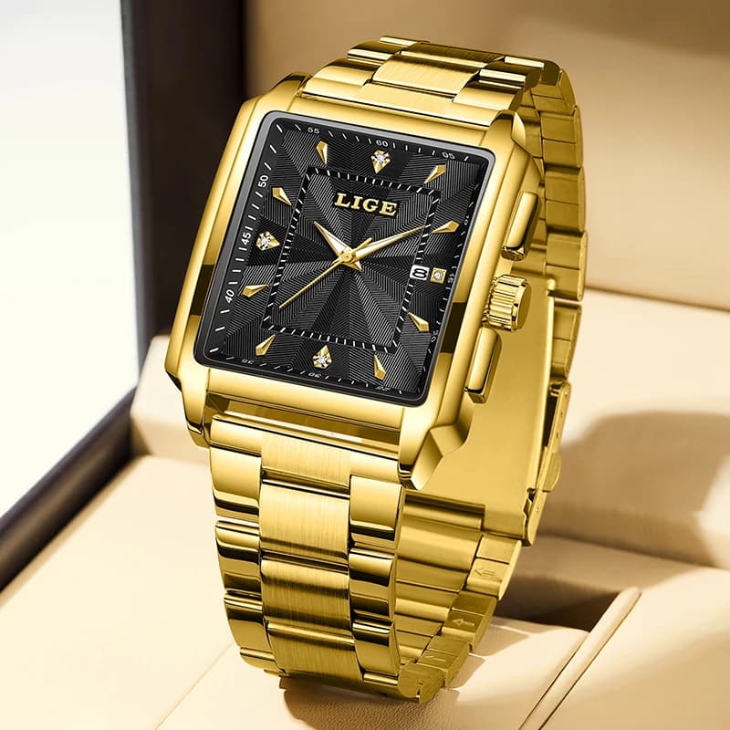 ساعة LIGE للرجال، ساعة رياضية مربعة مقاومة للماء، ساعة كرونوغراف كوارتز عسكرية فاخرة - 4
