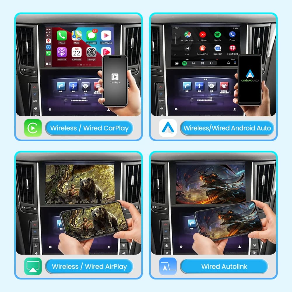 صندوق JoyeAuto اللاسلكي لتحديث نظام CarPlay لسيارات إنفينيتي بشاشة 8 بوصة من 2015 إلى 2019، يدعم Q50 وQ60 وQ50L وQX50، مع دعم Android Auto وMirroring وAirplay وكاميرا. - 2