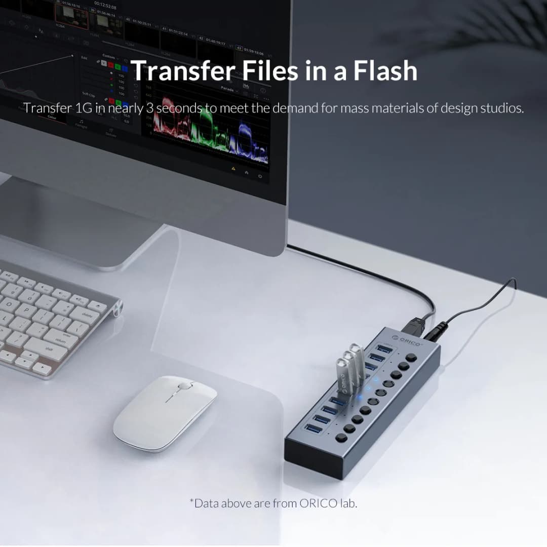 ORICO Powered USB Hub Splitter Socket with Multi USB 3.0 Port Slot Plug On-Off Key Switch Dock Power Strip Adapter for PC Lapto - 4