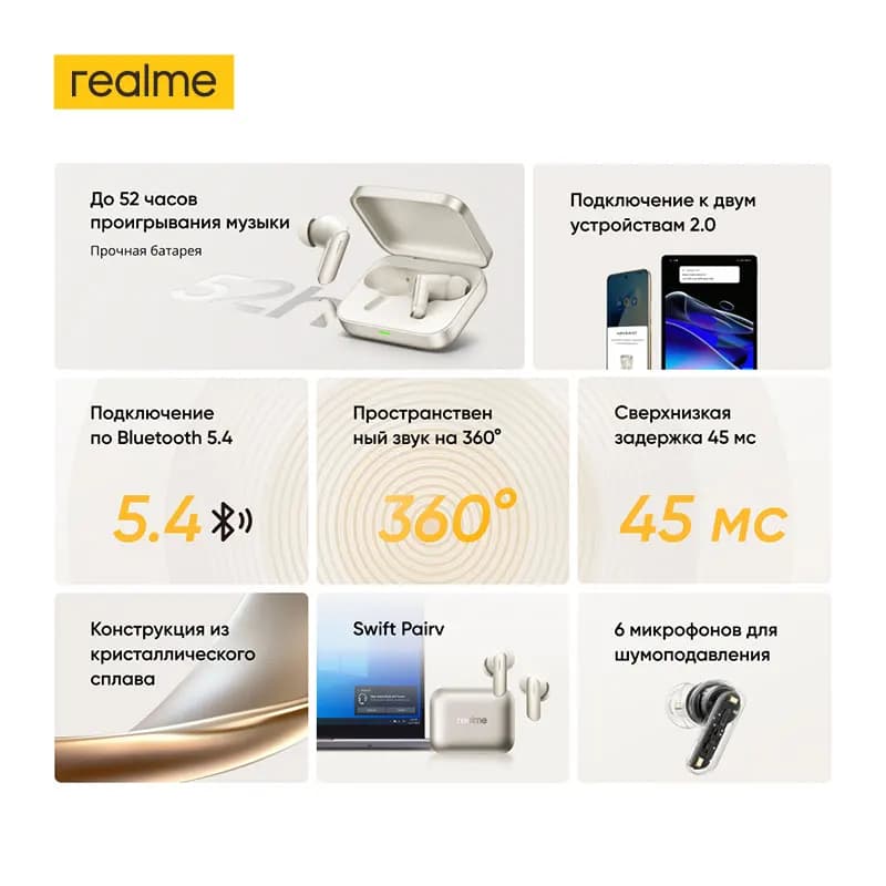 الإصدار العالمي realme Buds Air 7 إلغاء ضوضاء نشط 52dB سماعة أذن لاسلكية حقيقية بطارية 52 ساعة بلوتوث 5.4 سماعة رأس TWS - 3