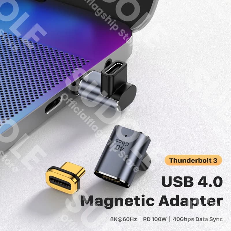 Elbow USB4.0 Thunderbolt3 40Gbps Magnetic Adapter USB C to C 100W Fast Charging Magnet Converter Cable 8K@60Hz USB TypeC Adapter - 2