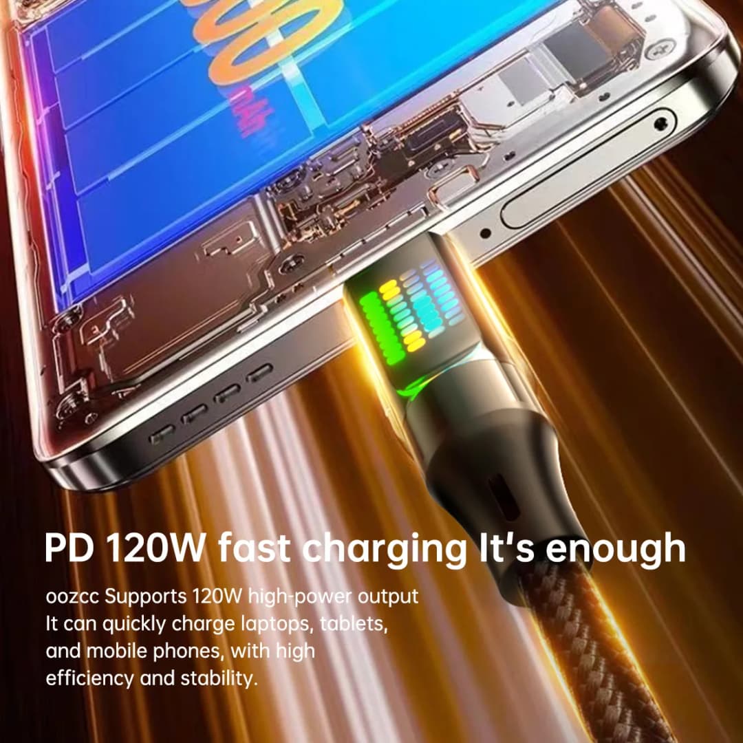 OOZCC 120 واط نوع C كابل شحن سريع 6A USBA إلى نوع C سلك بيانات النايلون لشاومي سامسونج مع شاشة Led كابل USB C - 4