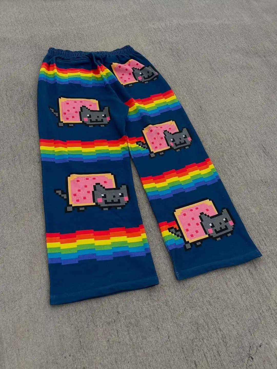 Nyan Cat Sweatpants Y2k Pants Baggy Men Elastic Waist American Streetwear Hip Hop Vintage Joggings Casual Pants Men Clothing - 4