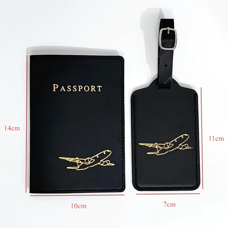 2PCS/Set Aircraft Passport Cover Luggage Tag With Name ID Card Anti-lost PU Leather Wallet Travel Accessories For Flight Lovers - 3