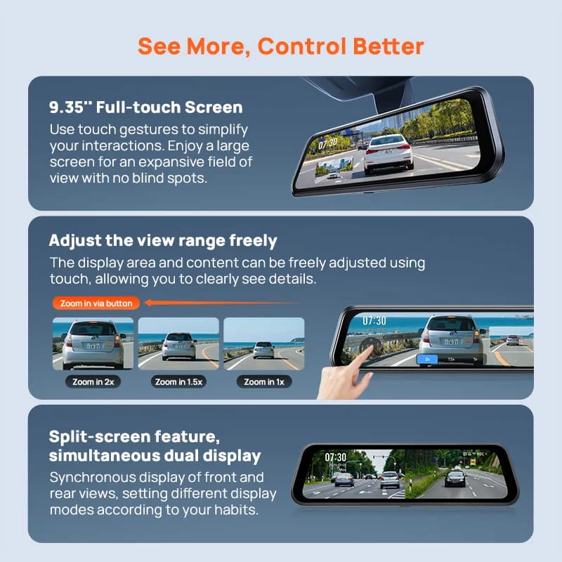 70mai Rearview Dash Cam S410 with 2.5K Front & 1080P Rear, 9.35" Screen Supercapacitor Wi-Fi Night Vision Buffered Recording Car - 5
