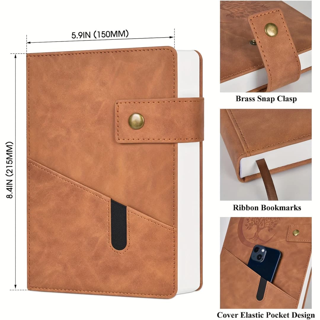 مجلة جلدية ممتازة مقاس A5، 200 صفحة مع جيب مرن، مذكرات يومية شخصية مثالية للكتابة والملاحظات والتفكير - 2