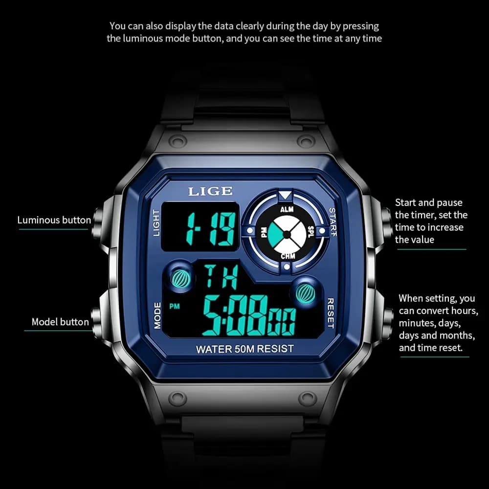 LIGE 2023 NEW Luxury Brand Men Watch Military Digital Watches Sport Wristwatch Mens Waterproof Clock Male Relogio Masculino - 3