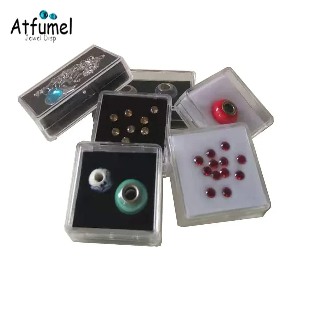 صندوق تخزين مجوهرات الماس المربع الشفاف حافظة عرض الحجر منظم الأحجار الكريمة المستديرة قطعة واحدة صندوق هدايا صغير للعملات المعدنية - 4
