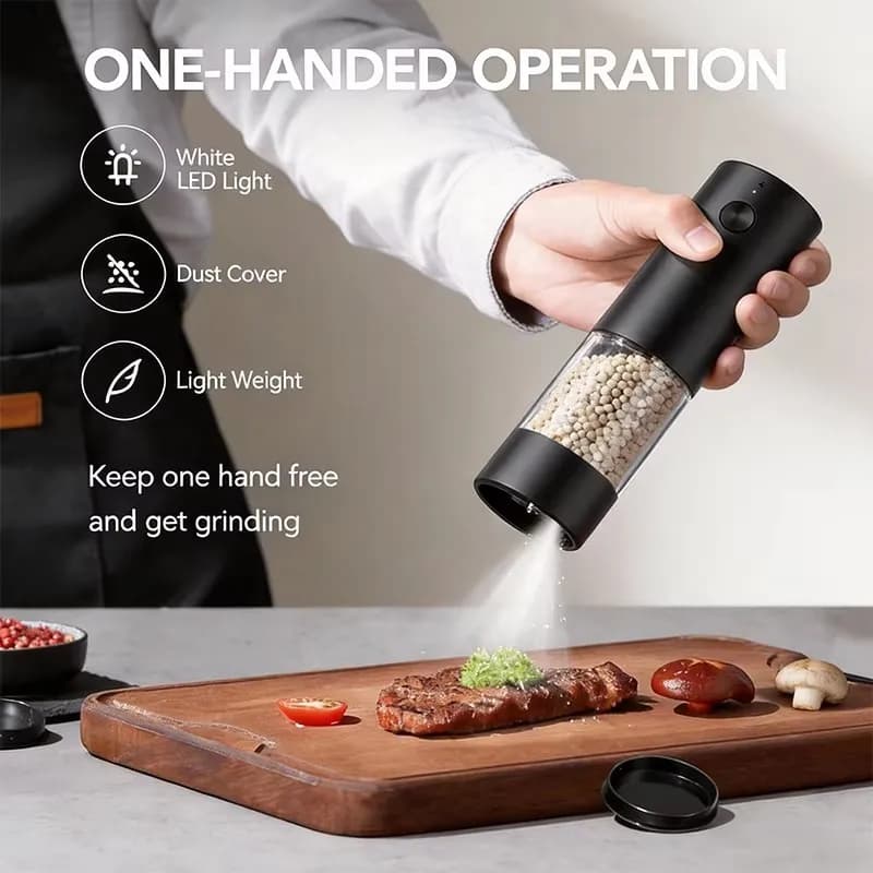 1pc/2pcs MINI USB Rechargeable Automatic Pepper Grinder Adjustable Coarseness Salt And Pepper Mill for Kitchen Spice Grinder - 2
