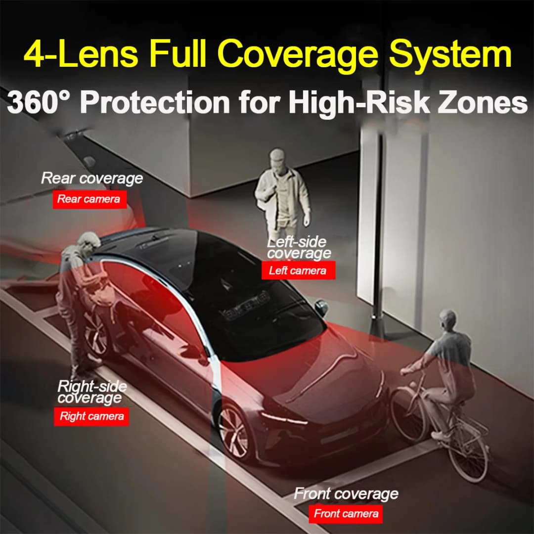 كاميرا سيارة DashCam 4 قنوات، 360 درجة، واي فاي، كاميرا أمامية وداخلية وخلفية قابلة للدوران، شاشة ركن 24 ساعة - 3