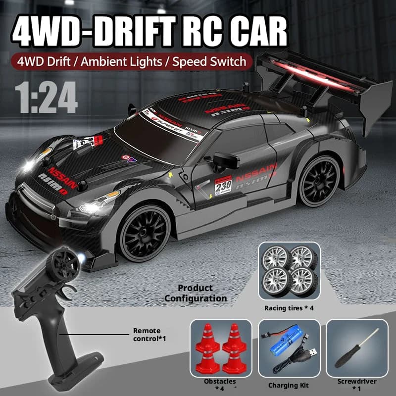 سيارة تحكم عن بعد 4WD RC الانجراف 1:24 عالية السرعة مع أضواء LED، لعبة سباق رياضية للبالغين والأطفال، هدايا للأولاد والبنات - 2