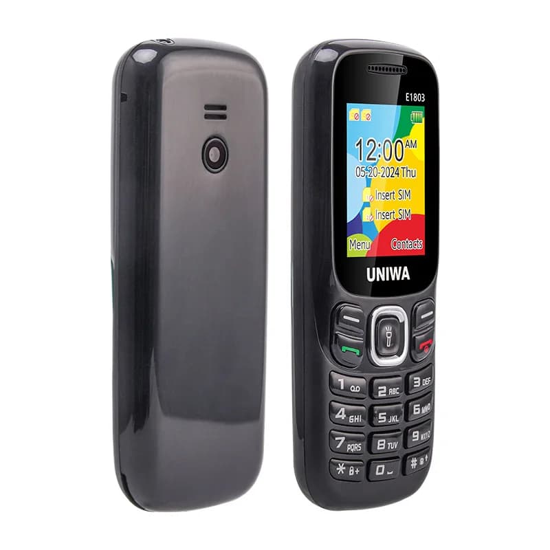 هاتف محمول UNIWA E1803 بسعر منخفض، هاتف 2G GSM بشاشة 1.77 بوصة، هاتف مزدوج الشريحة لكبار السن، زر ضغط، راديو لاسلكي، مصباح يدوي - 2