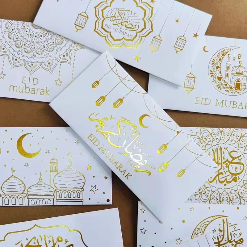 9pcs Eid Mubarak Cash Envelopes Muslim Ramadan Gift Money Bag with Golden Foil Stamping Islamic Eid Al-fitr Invitation Decor - 5