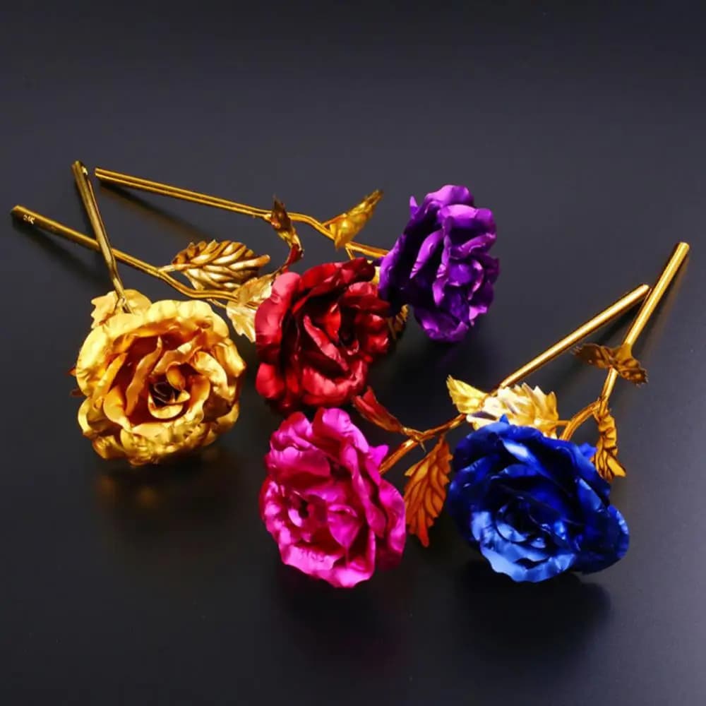 24k Gold Dipped Rose Flower Artificial Flowers Eternal Rose with Stand Forever Love In Box Birthday Valentine Day Gift for Girls - 2