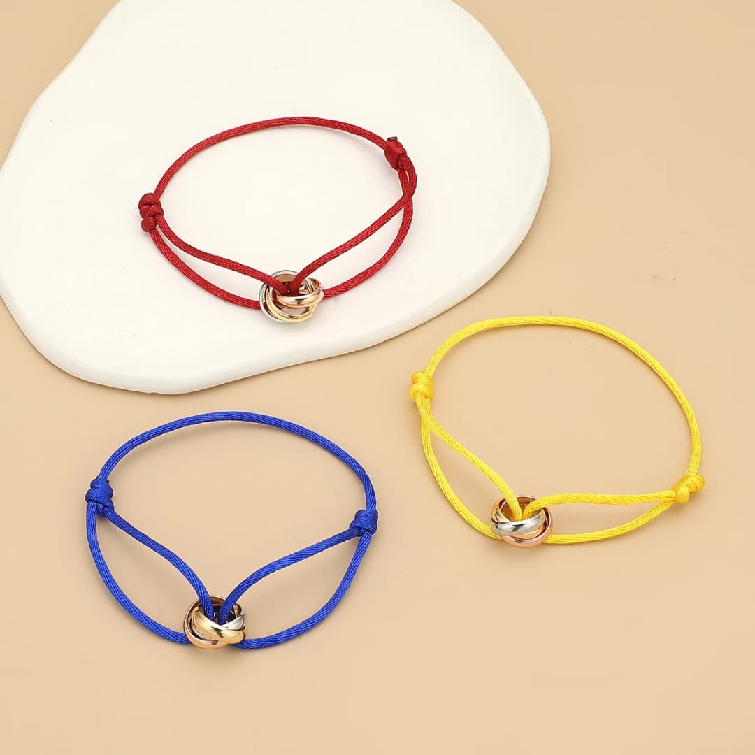 Simple Fashion Unisex Bracelet 3 Metal Round Circle Accessory Adjustable Men's Rope Bracelet for Women Jewelry Gifts - 2
