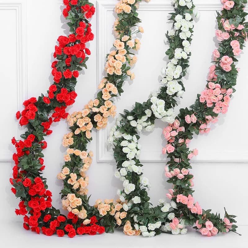 2.5m 1.8m Rose Artificial Flower Vine For Wedding Garland White Pink Home Room Wedding Decoration Silk Artificial Rose Vine Han - 2