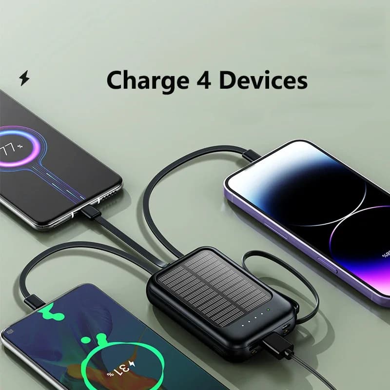 Lenovo 500000mAh Solar Power Bank High Capacity Super Fast Charging Built in 4 Cables Powerbank Outdoor Spare Battery For Phones - 5