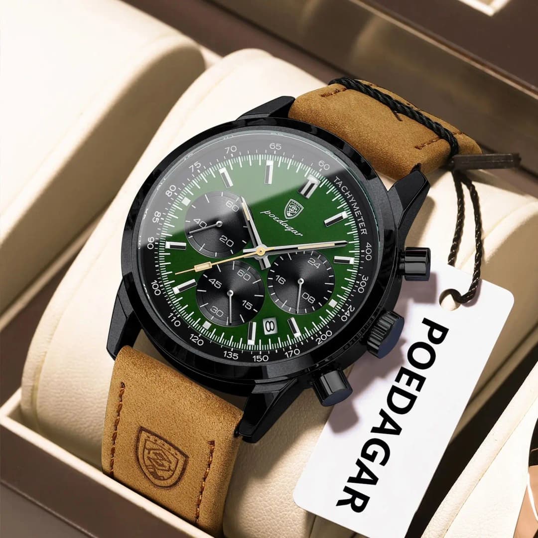 POEDAGAR Luxury Sports Men Watch Waterproof Luminous Chronograph Leather Male Watch Fashion Military Quartz Men's Watches Reloj