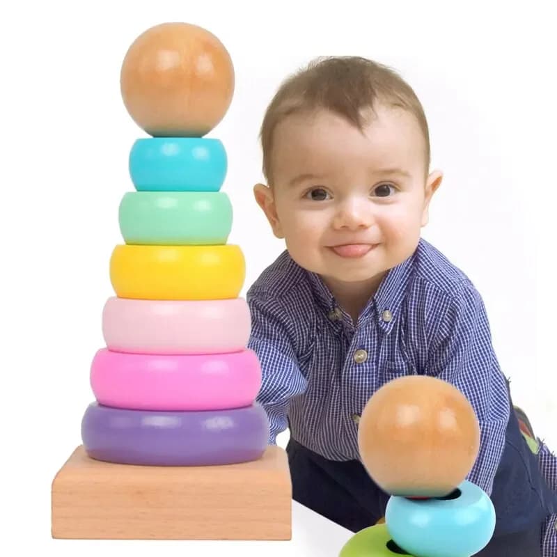 Wooden Macaroon Tower Children Puzzle Toys Montessori Educational Supplies Size Color Recognition Birthday Gifts for Kids TMZ - 3