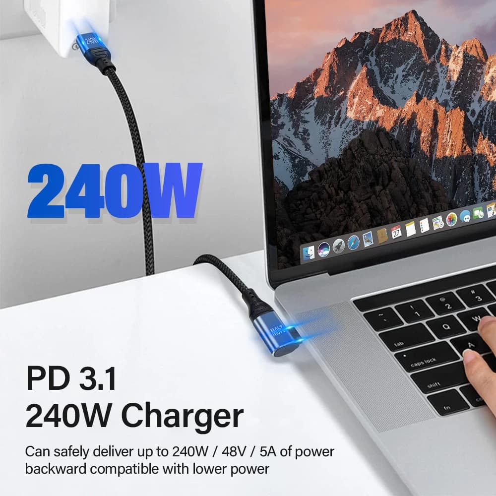 كوع 90 درجة شحن فائق السرعة PD 3.1 240W USB Type C إلى C كابل لآيفون 15 آيباد آبل ماك بوك فيفو سامسونج شاحن بيانات - 2