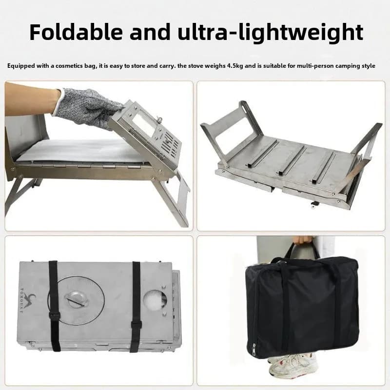 430 الفولاذ المقاوم للصدأ المحمولة خيمة موقد طوي مع الجانب الزجاج مدخنة الموقد التخييم موقد الخشب التدفئة الطبخ شواء - 6