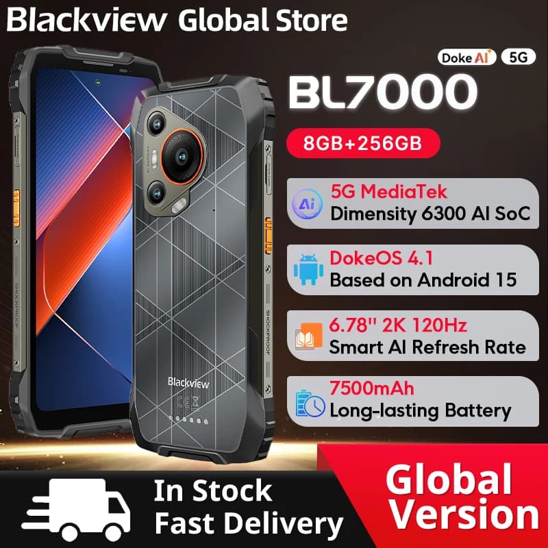 BLACKVIEW BL7000 5G Rugged Smartphone AI Dimensity 6300, 6.78"  2.4K Display 120Hz 7500mAh 33W 50MP Camera Android 15 Cellphone