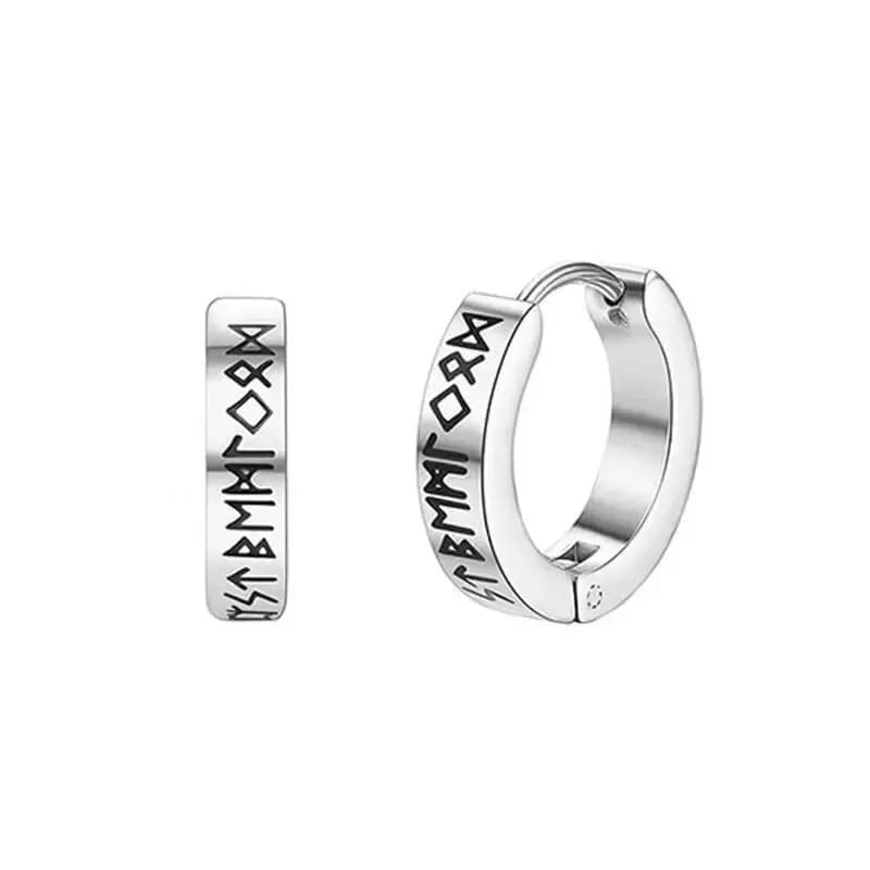 2pcs Stainless Steel Norwegian Viking Rune Hoop Earrings for Men Woman, 12mm Huggie Hoop Religious Earring Piercing Jewelry - 3