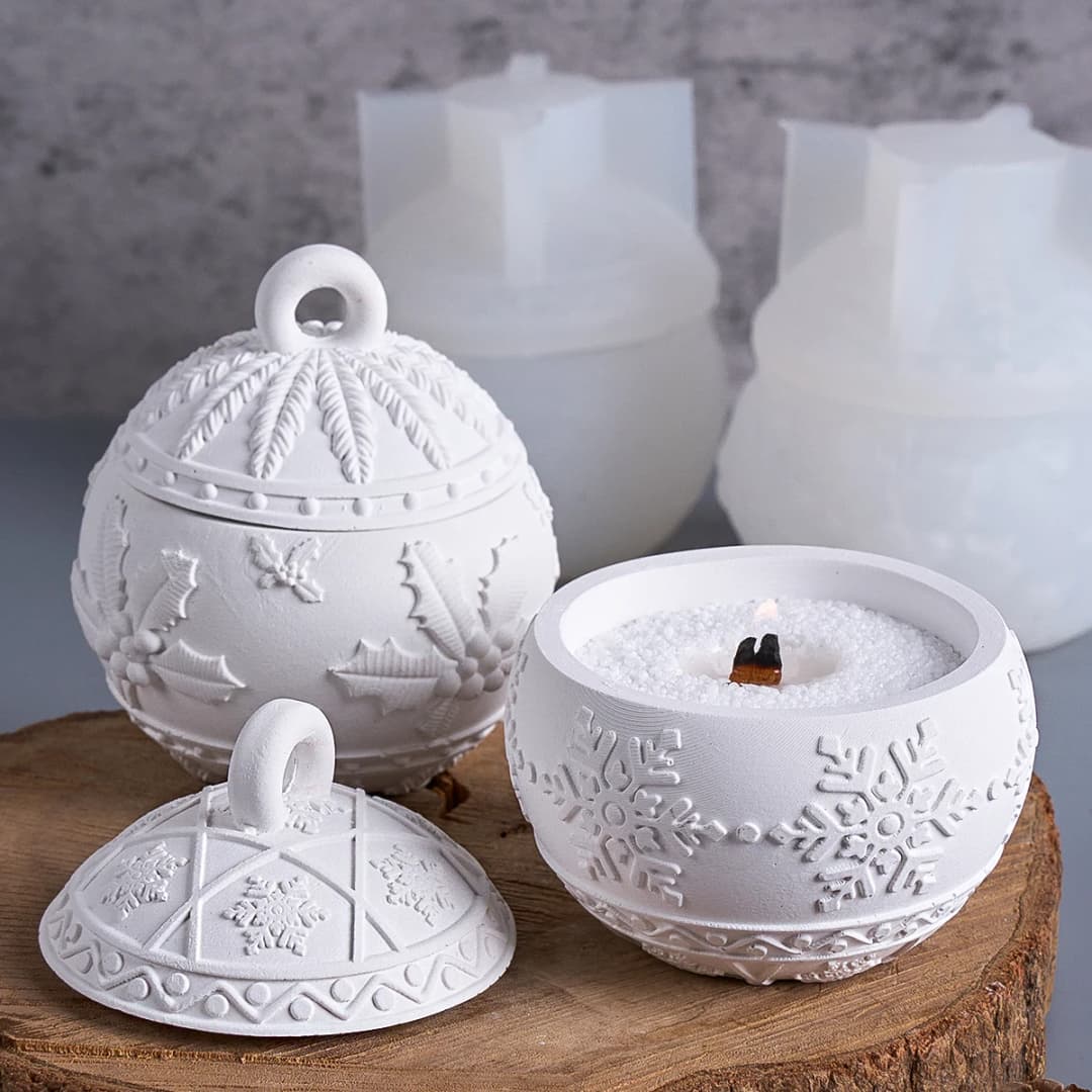 عيد الميلاد كرة مستديرة شمعة جرة قالب من السيليكون لتقوم بها بنفسك الإغاثة الثلوج التوت صندوق تخزين عدة قوالب الجص الراتنج الحرفية صنع ديكور عيد الميلاد - 2