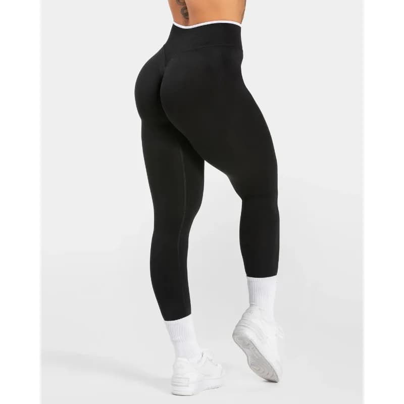 New Women's Color Blocking Yoga Leggings Seamless Knited Tights High Waist Hip Liftting Gym Workout White Edge Sports Leggings - 3