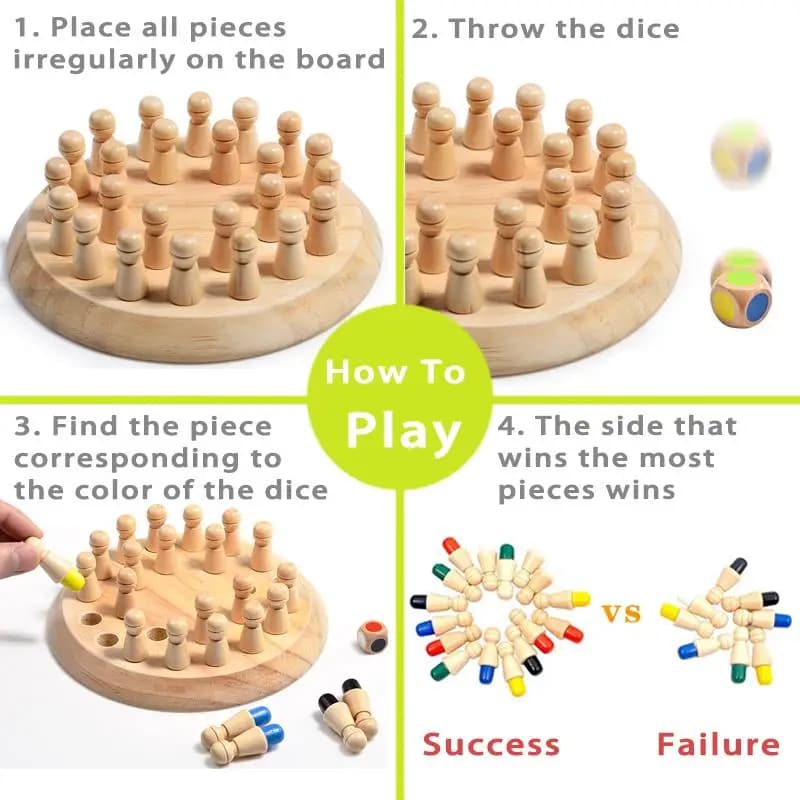 Wooden Puzzle Toys  Montessori Educational Learning Color Sensory BeBe Memory Match Stick Chess Party Game Children Kids - 5