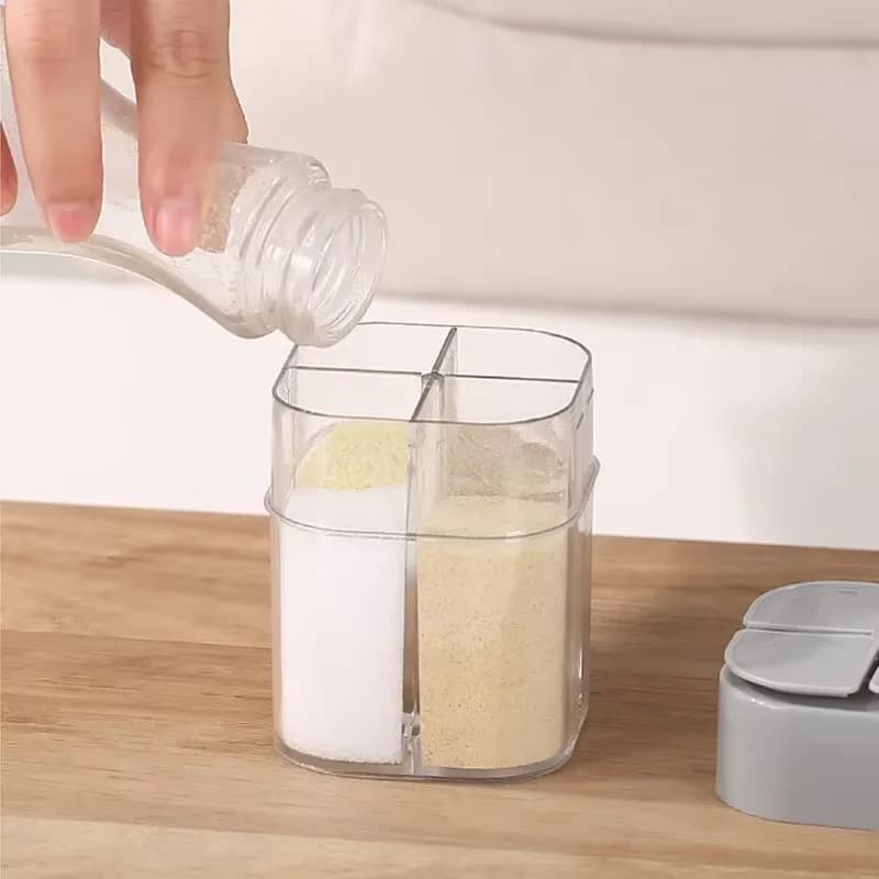 4 in 1 camping seasoning jar with lid transparent spice dispenser 4 compartment outdoor cooking barbecue salt and pepper shaker - 5