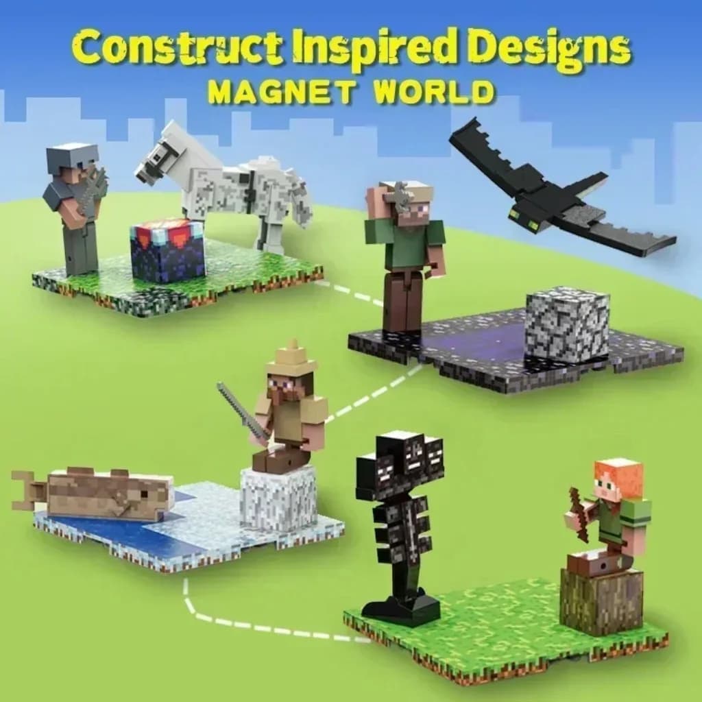 Magnetic Building Blocks Mine World Magnetic Brick Cube Random Cube Base Plate Set Toys Pixel Style Gift for Boys Girl Children - 4