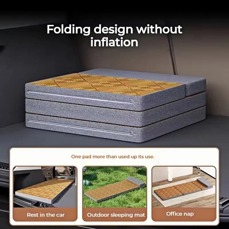 Portable Car Travel Bed Non Inflatable Folding Mattress For Camping Office Rest Car Rear Seat Sleeping Pad With Vine Mat - 3