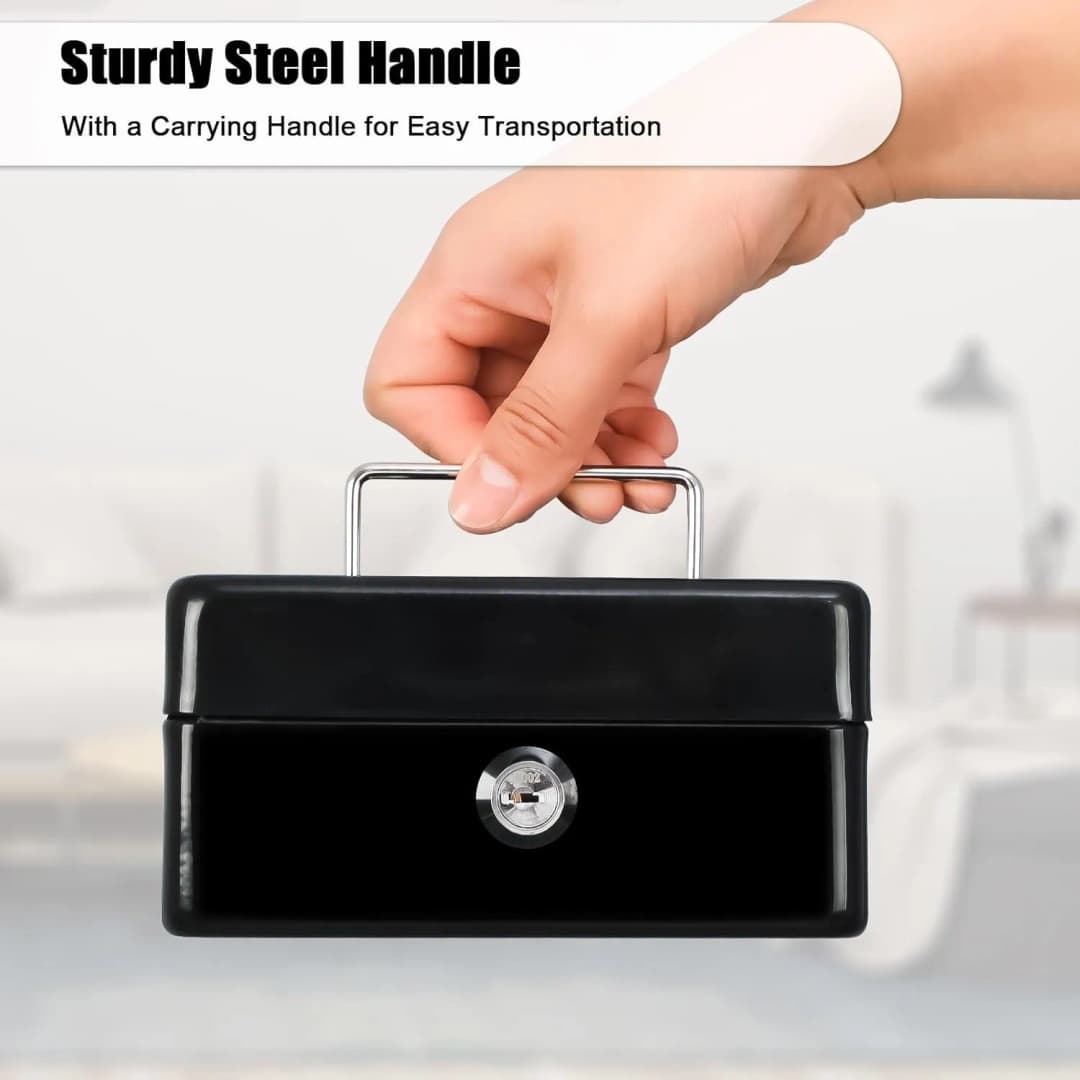 Mini Cash Box with Slot Small Cash Box with Money Tray and Key Lock, Metal Lock Box Small Size - 4