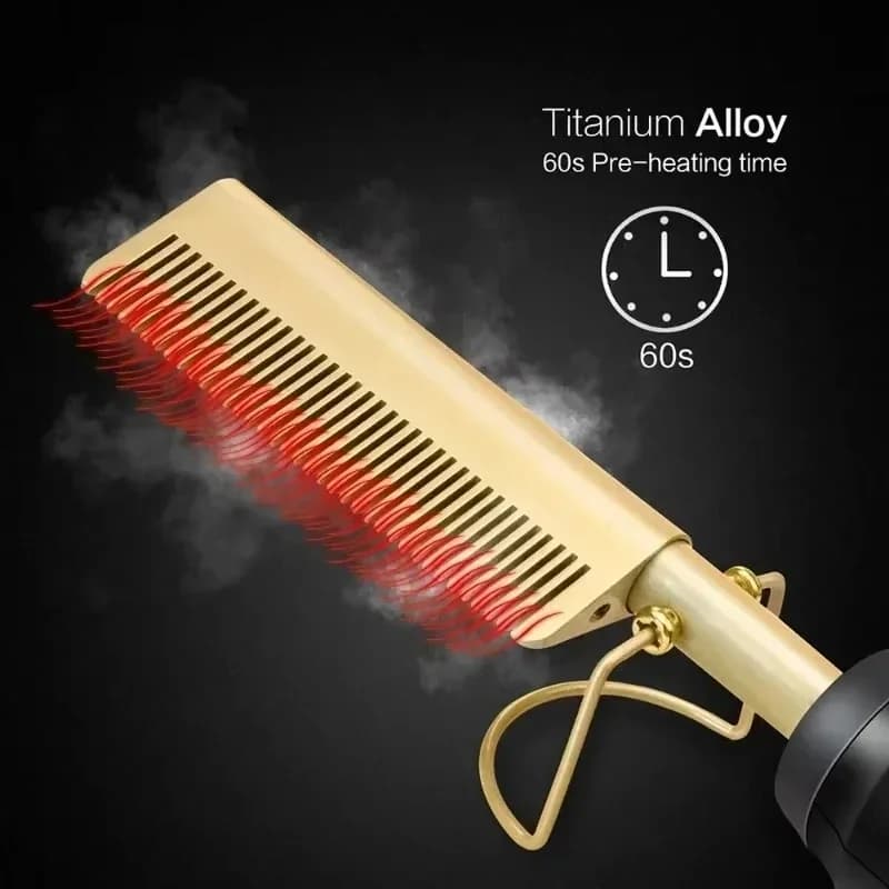 2 in 1 Electric Hot Heating Comb Hair Straightener Curler Wet Dry Hair Iron Straightening Brush Hair Styling Tool - 2