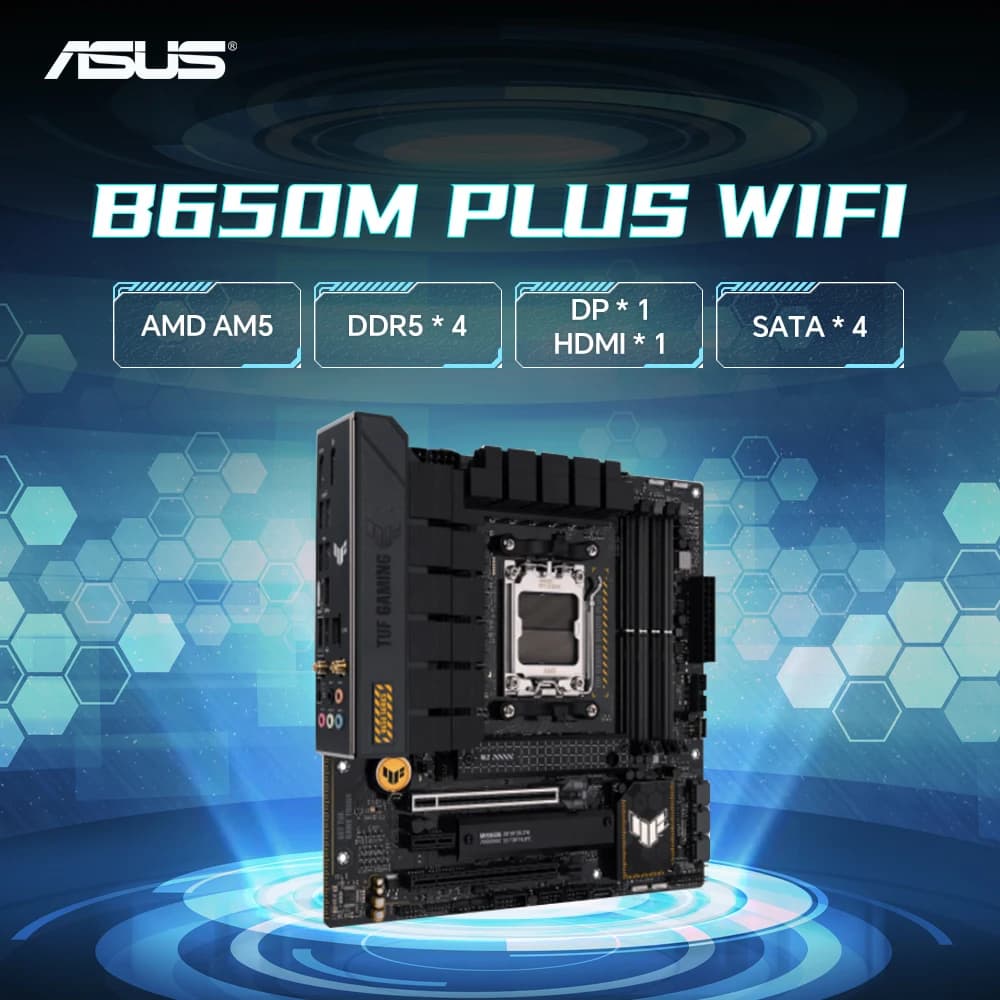 ASUS TUF GAMING B650M PLUS WIFI New AMD B650 Motherboard Socket AM5 Support 7800X3D/7500F/9600X/9800X3D DDR5 mATX 24.4×24.4cm