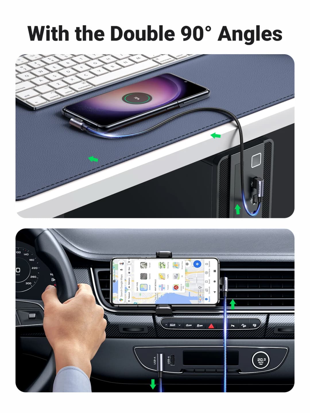 Ugreen النايلون USB C كابل 90 درجة شاحن سريع USB نوع C كابل ل شاومي Mi 8 سامسونج غالاكسي S9 زائد الهاتف المحمول USB-C الحبل - 4