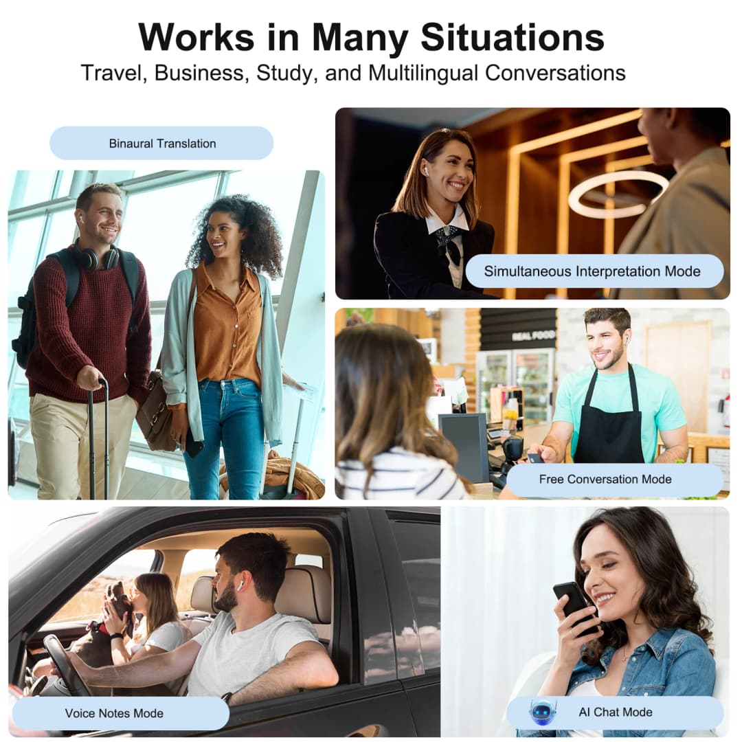 المترجمين في الوقت الحقيقي سماعات لاسلكية سماعات إلغاء الضوضاء IPX7 مقاوم للماء التحكم الذكي باللمس الاطفال النساء الرجال سماعات الأذن - 4