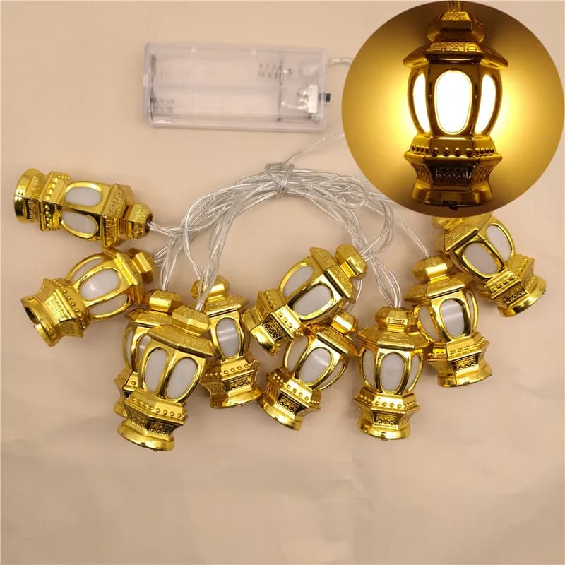 1bag EID Umrah Mubarak Palace LED String Lights Ramadan Kareem Lamp Garland Muslim Islamic Eid al-Fitr Home Party Decoration - 3
