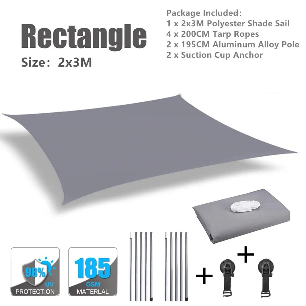 2x3M Rtractable Vehicle Awning with Tent Poles Portable Waterproof Canopy Tarp Car Shelter for Truck Jeep SUV Van Camping Tent - 5