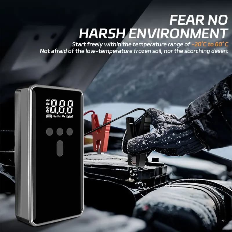 منفاخ سيارة جديد 30000mAh، بنك طاقة محمول، مضخة هواء 150PSI، جهاز بدء تشغيل الطوارئ 12V للسيارة - 6