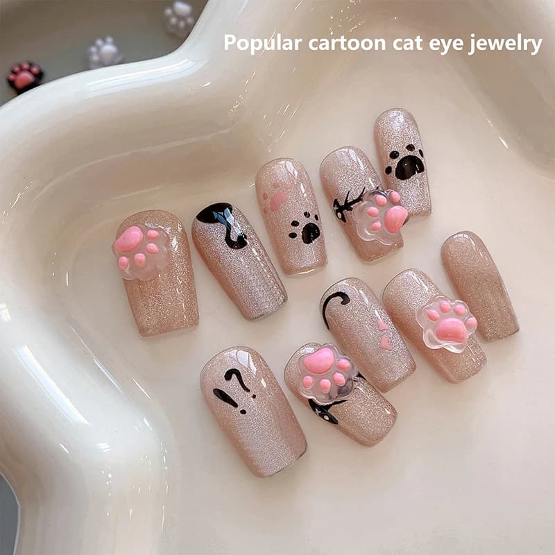10/5Pcs Cat Paw Nail Charm Resin Cartoon Manicure Ornaments Mini 3D Nail Art Decoration - 4