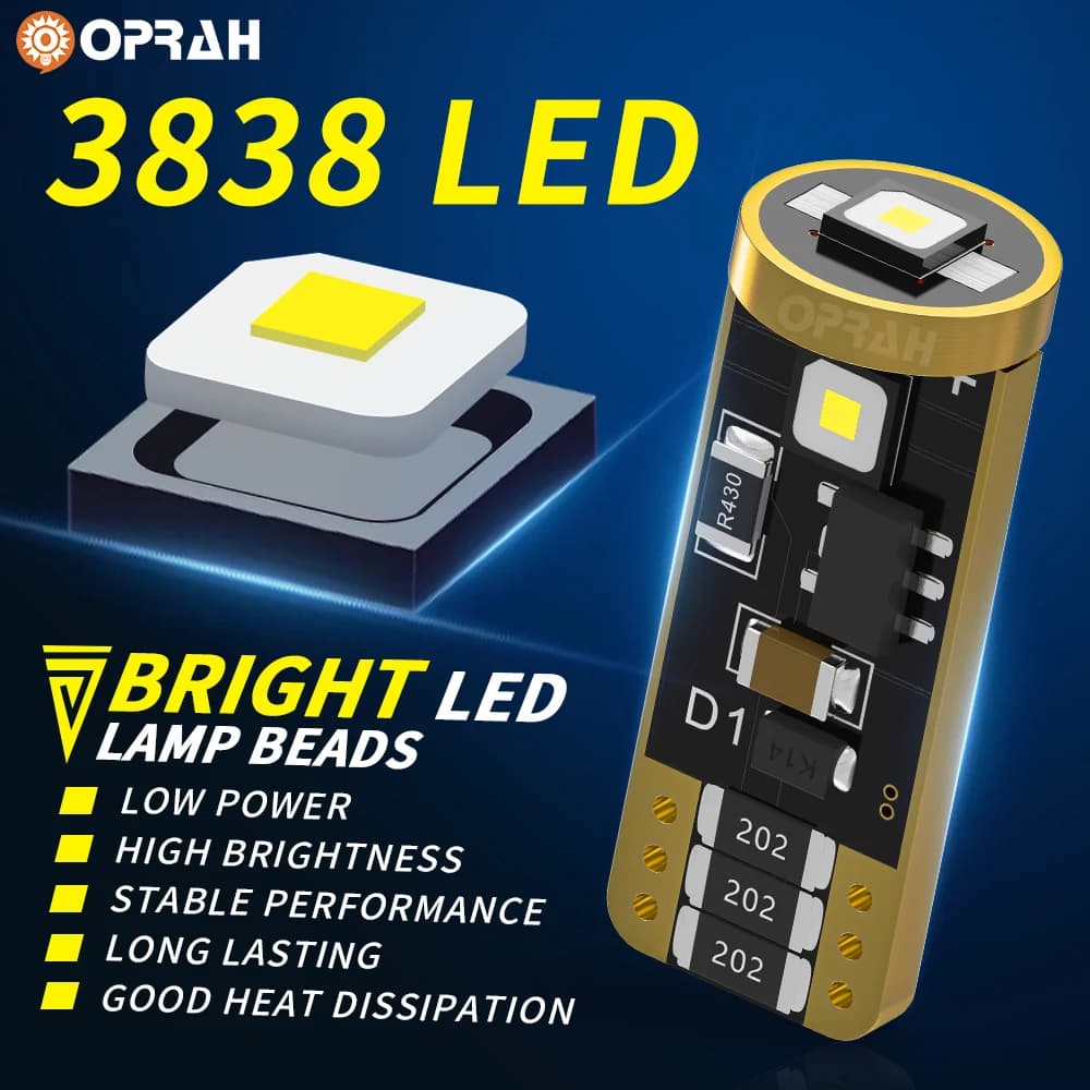 2/10 قطع مصابيح T10 W5W 194 501 LED Canbus بدون أخطاء، 3 SMD 3838 رقاقة، إضاءة داخلية للسيارة، مصباح خريطة القبة، إضاءة لوحة الترخيص، أبيض 6000K، 12V - 2