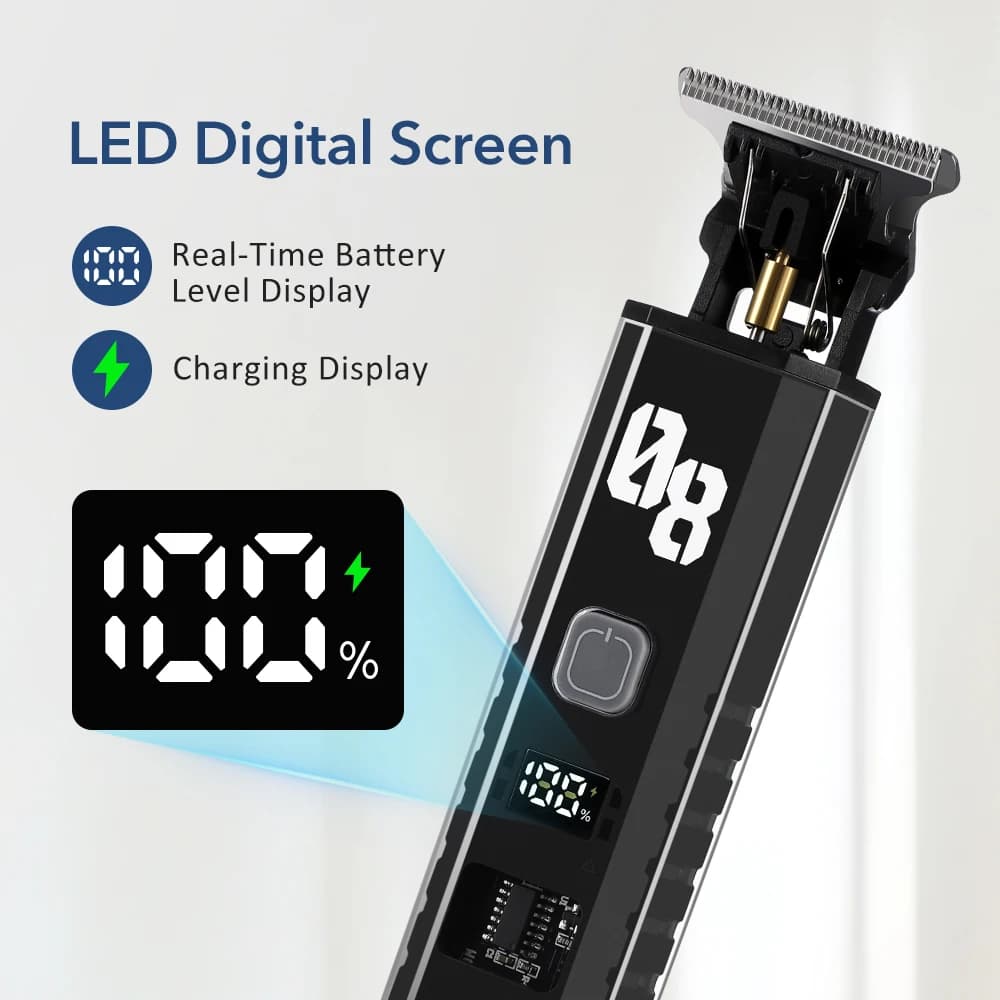 ماكينة قص شعر رجالية لاسلكية، ماكينة حلاقة احترافية، ماكينة تشذيب اللحية، مجموعة العناية الشخصية مع شاشة LED لقص الشعر بدقة - 3