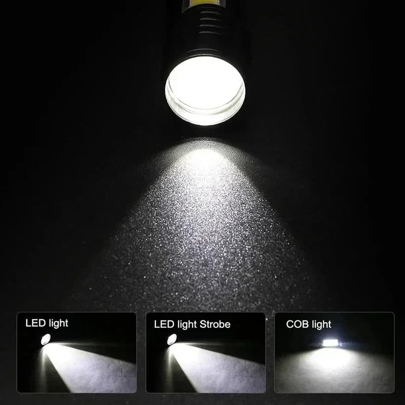 مصباح يدوي LED قابل لإعادة الشحن محمول مع مشبك قلم، مصباح يدوي قابل للتكبير مقاوم للماء مع إضاءة جانبية، فانوس طوارئ للتخييم في الهواء الطلق - 3
